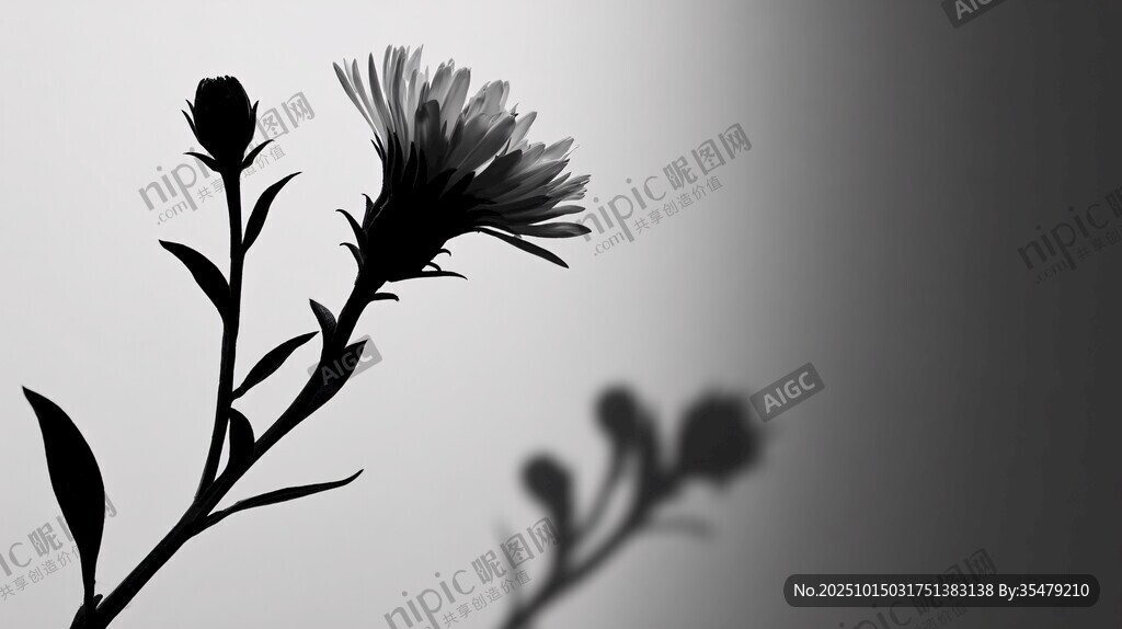 黑白花卉剪影