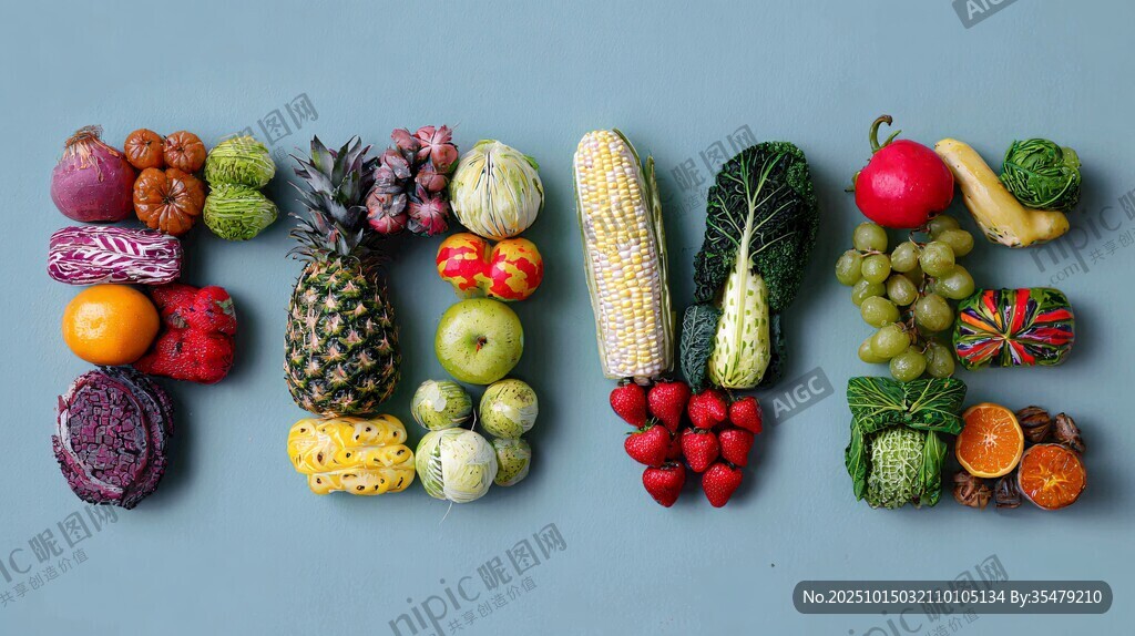 用蔬果拼成的 FIVE