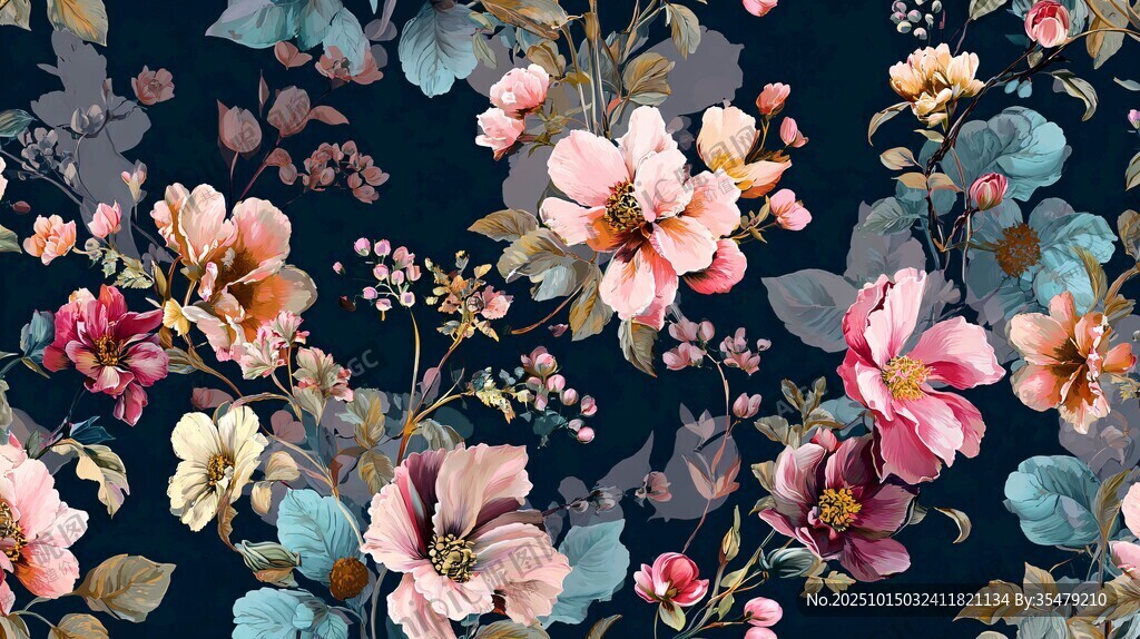 深色背景花卉图案设计
