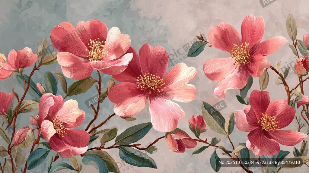 粉色花卉绽放枝头美景