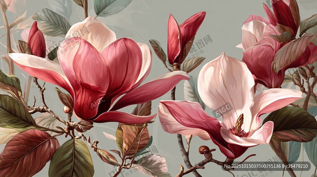 复古风玉兰花插画