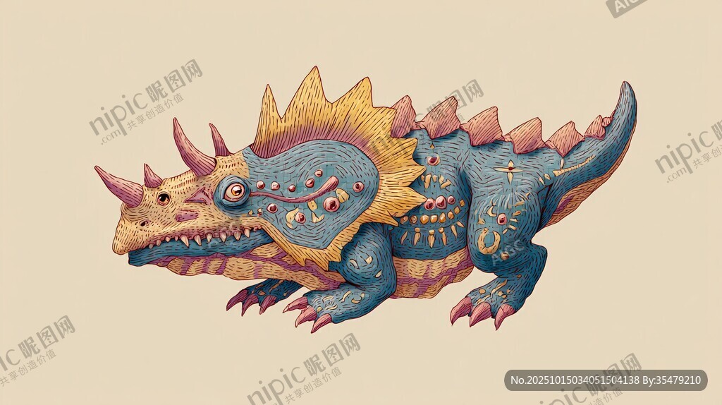 彩色奇幻三角恐龙插画