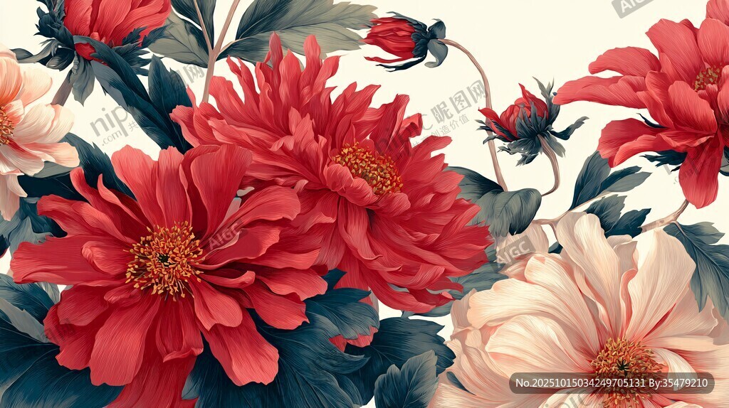 艳丽花卉插画