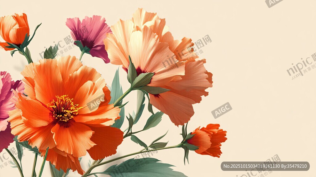 艳丽多彩花卉插画作品