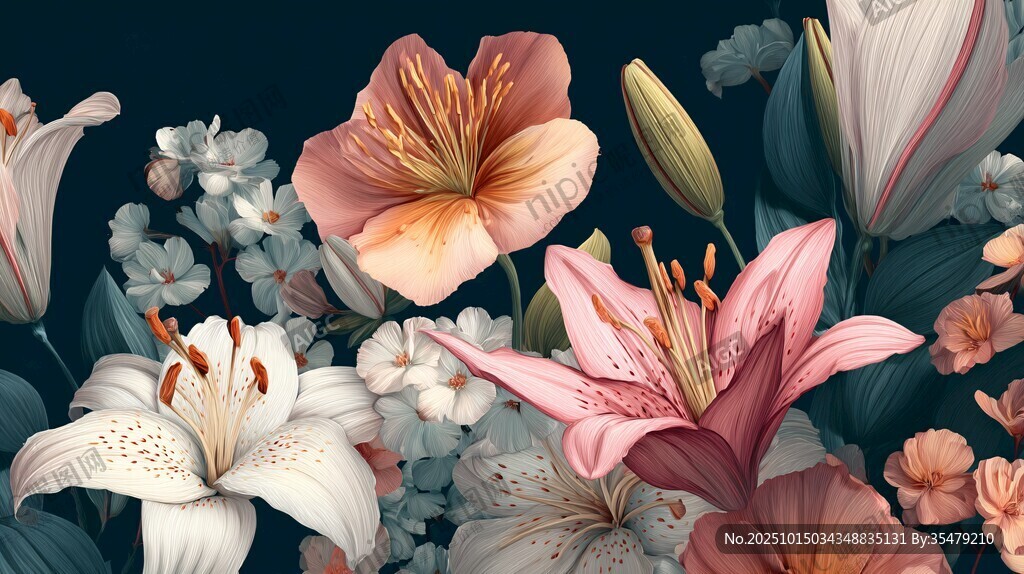 缤纷百合花卉美丽插画