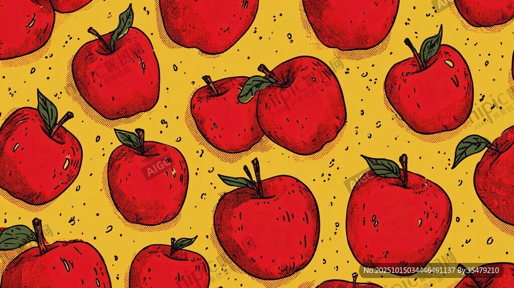 手绘红苹果黄色背景图案