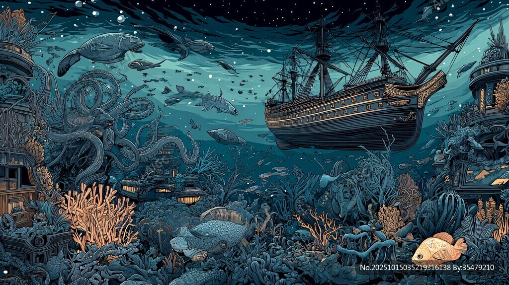 梦幻海底沉船与海洋生物