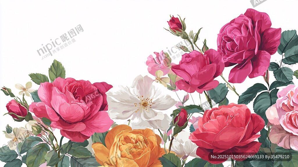 缤纷多彩玫瑰花绽放画面