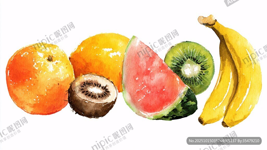 水彩绘多彩新鲜水果组合