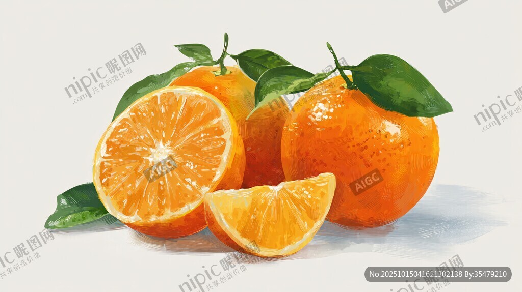 新鲜多汁的橘子静物画