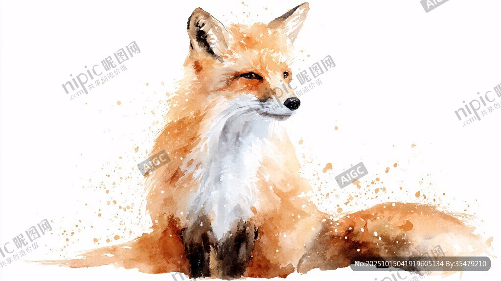 水彩画中的可爱红狐狸