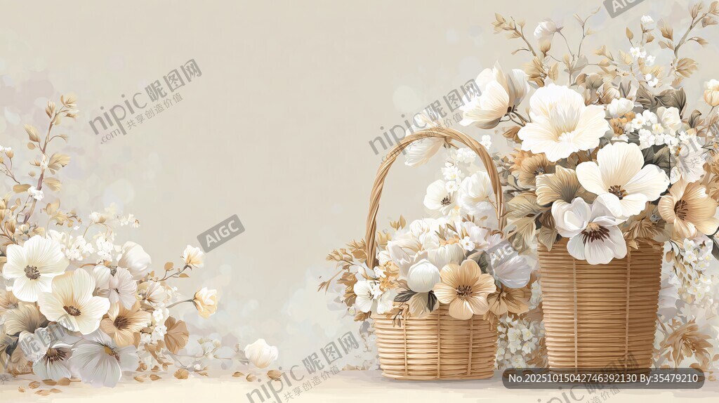 素雅花卉装饰篮与花束
