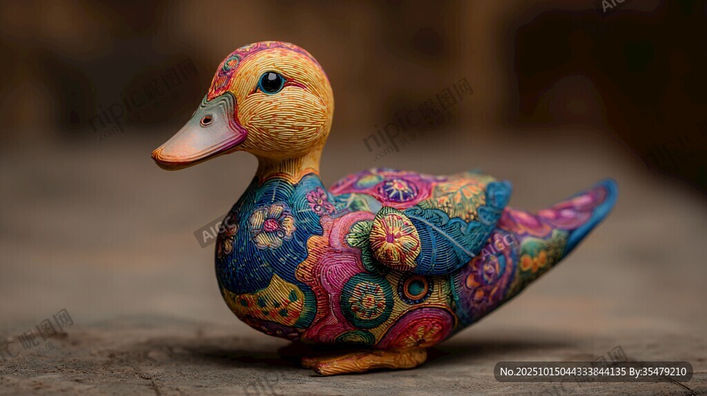 彩色花纹装饰的可爱鸭子