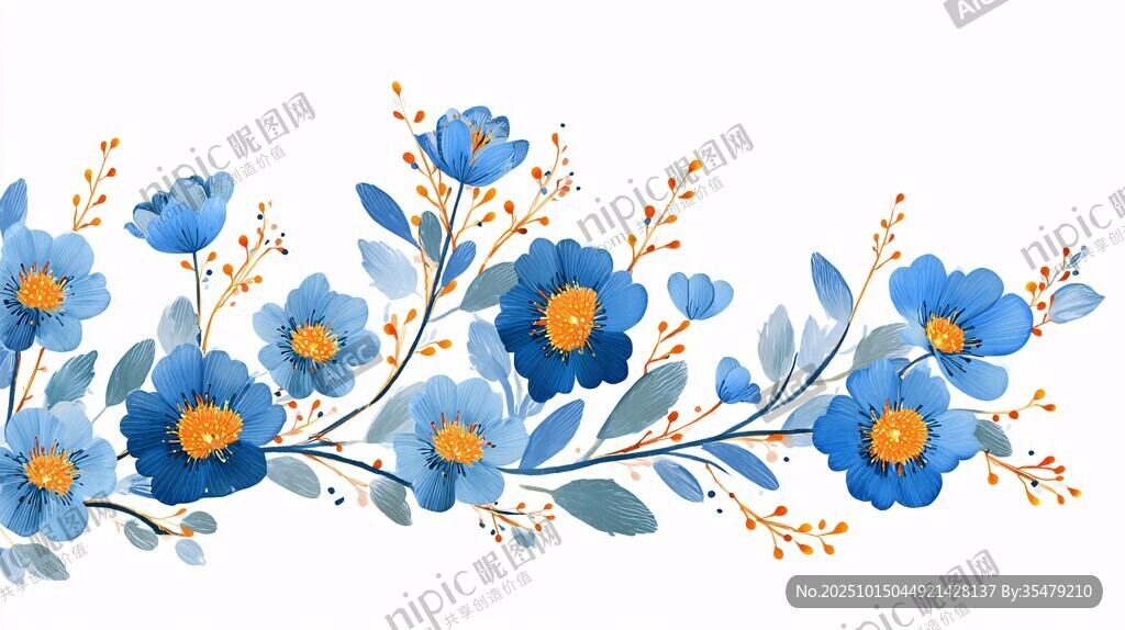 蓝色花卉装饰图案