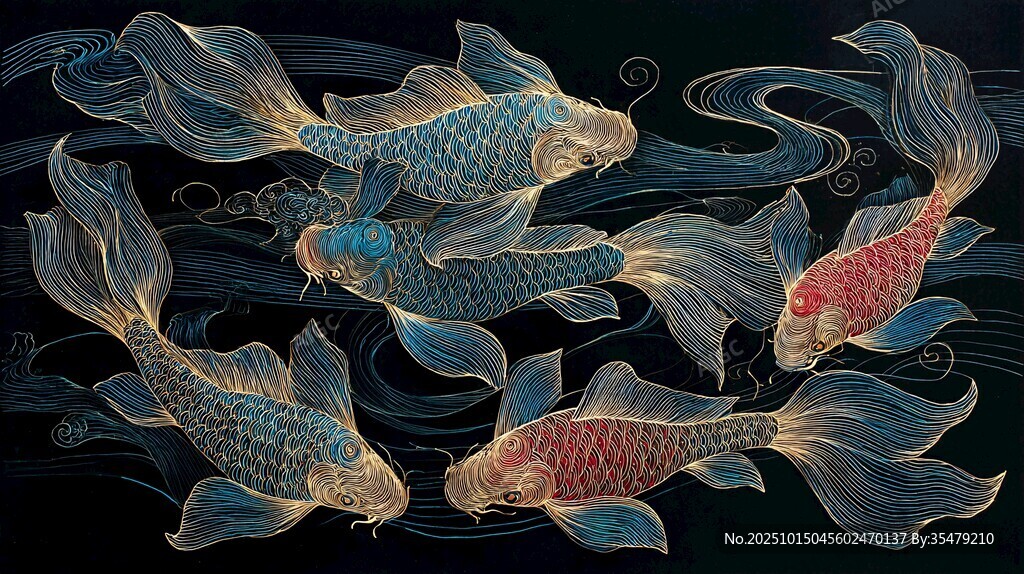 灵动锦鲤畅游水墨之间