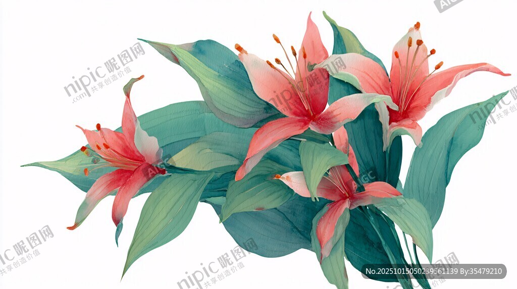 粉色百合花插画