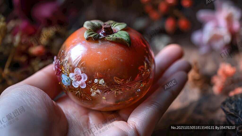 手捧精美彩绘柿子摆件