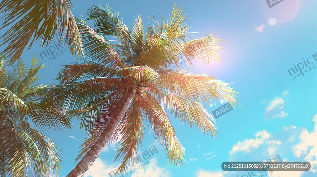 夏日椰林 阳光蓝天美景