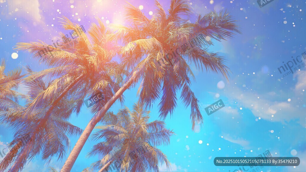 阳光椰树映蓝天梦幻美景