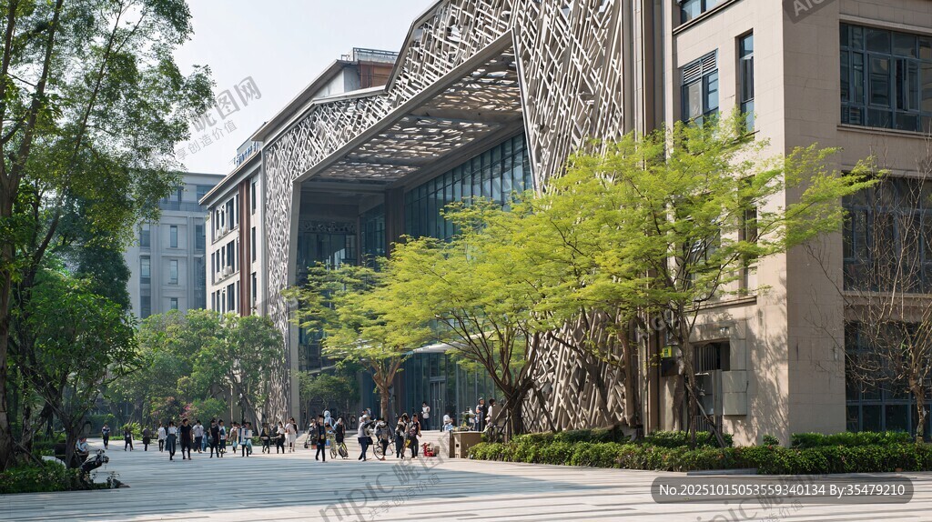 校园建筑前的热闹景象
