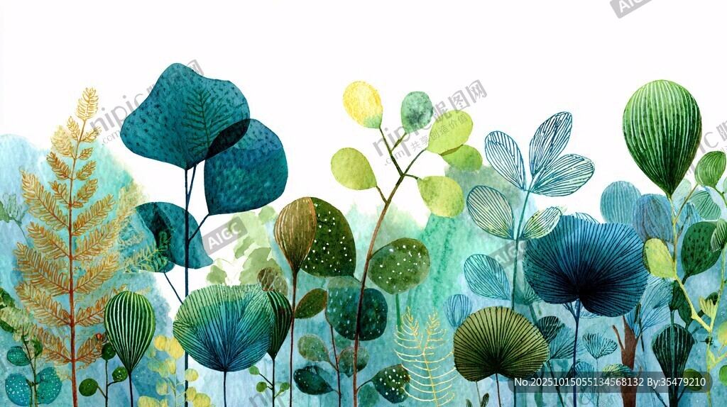清新手绘风植物插画背景