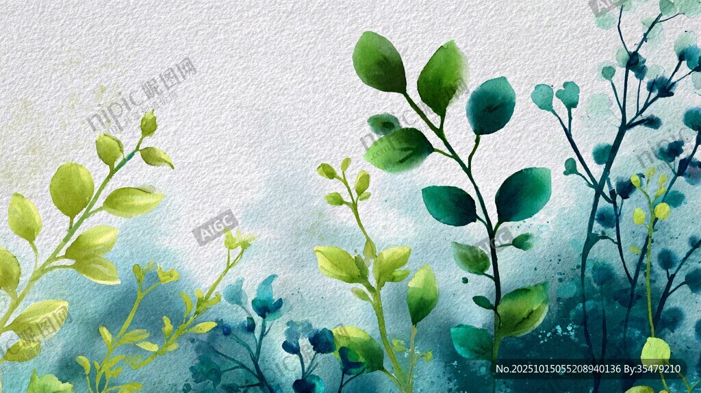 清新水彩风绿植花卉画面