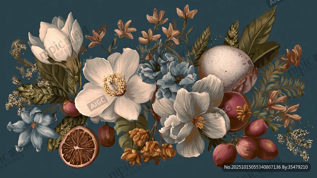 复古花卉果实插画组合