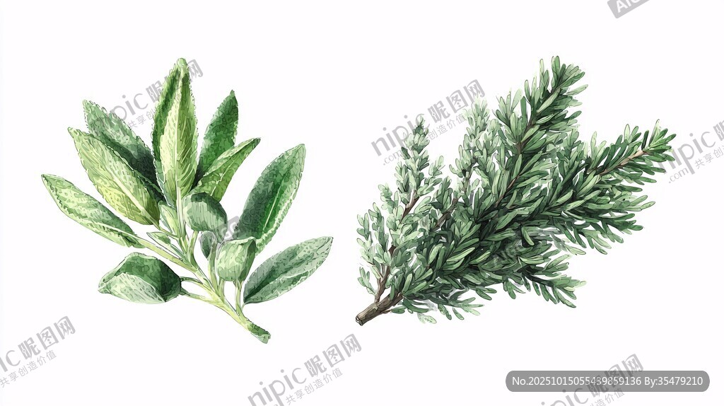 手绘芳香草本植物插画