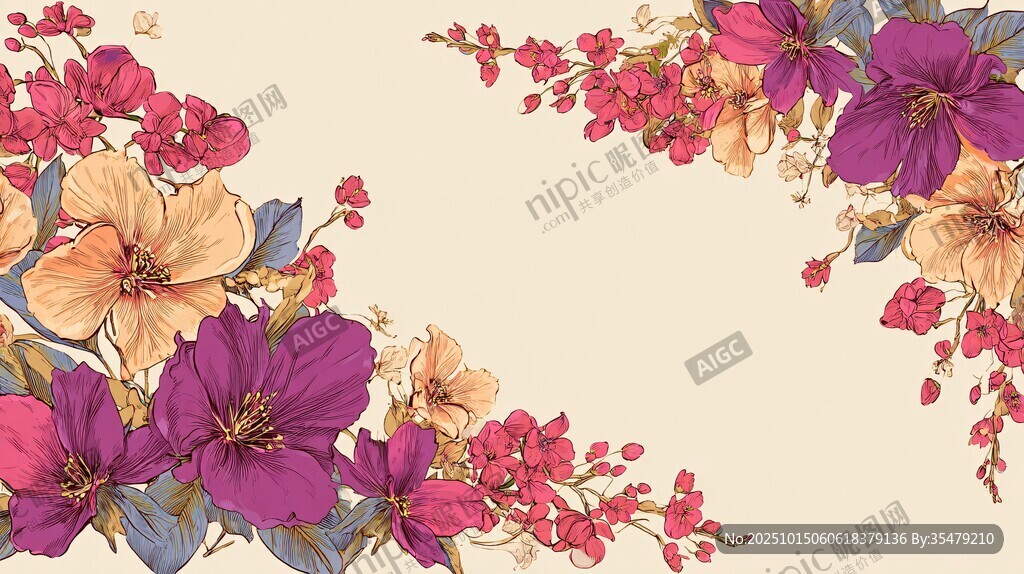 复古花卉边框插画