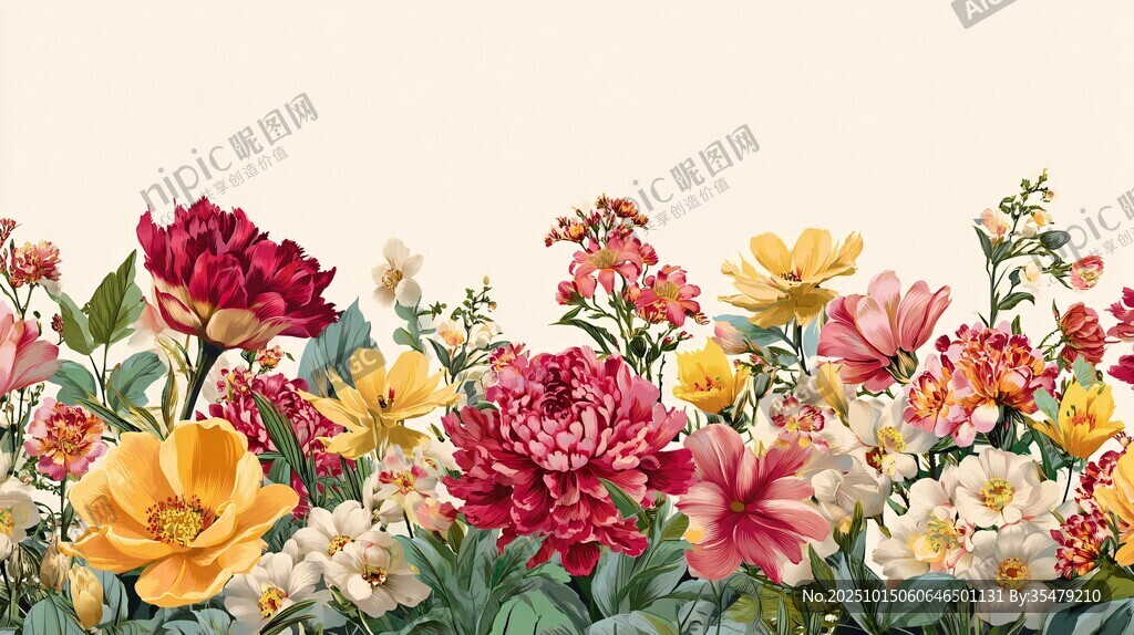 缤纷花卉绽放的美丽图景
