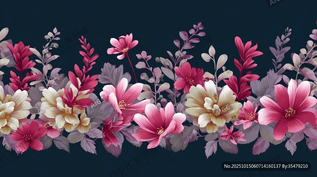 绚丽花卉边框图案设计