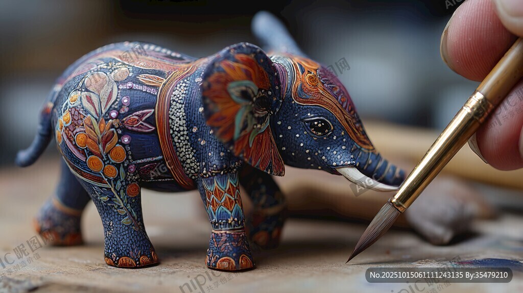 手绘彩色花纹小象工艺品
