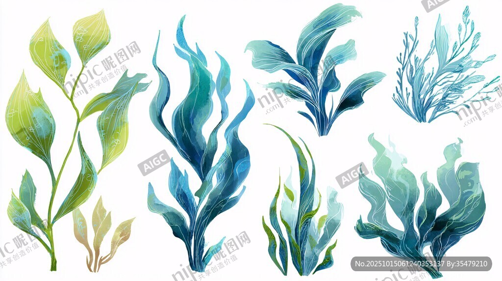 水彩风海洋植物素材