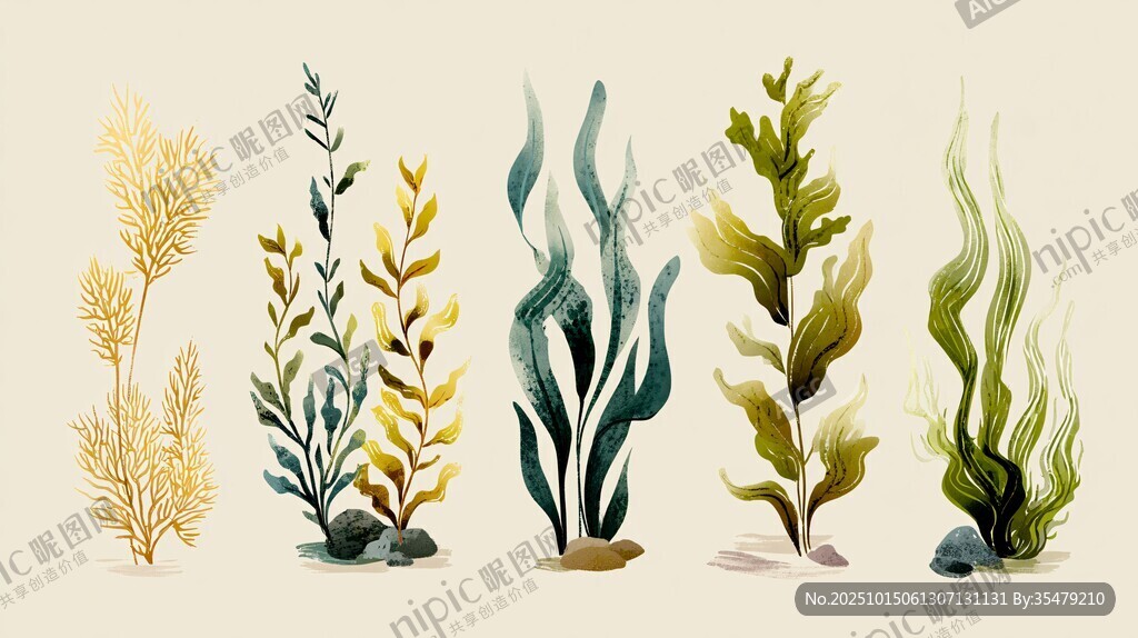 水彩风海洋植物插画展示