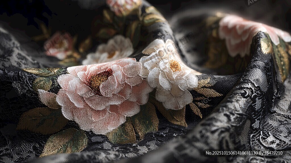 精美刺绣花卉丝绸布料