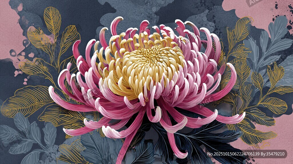 艳丽菊花绽放 古风花卉图