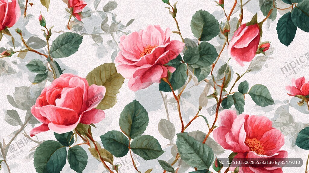 粉色玫瑰花卉图案壁纸