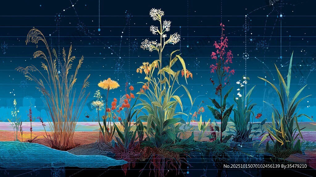 夜下花草景观图
