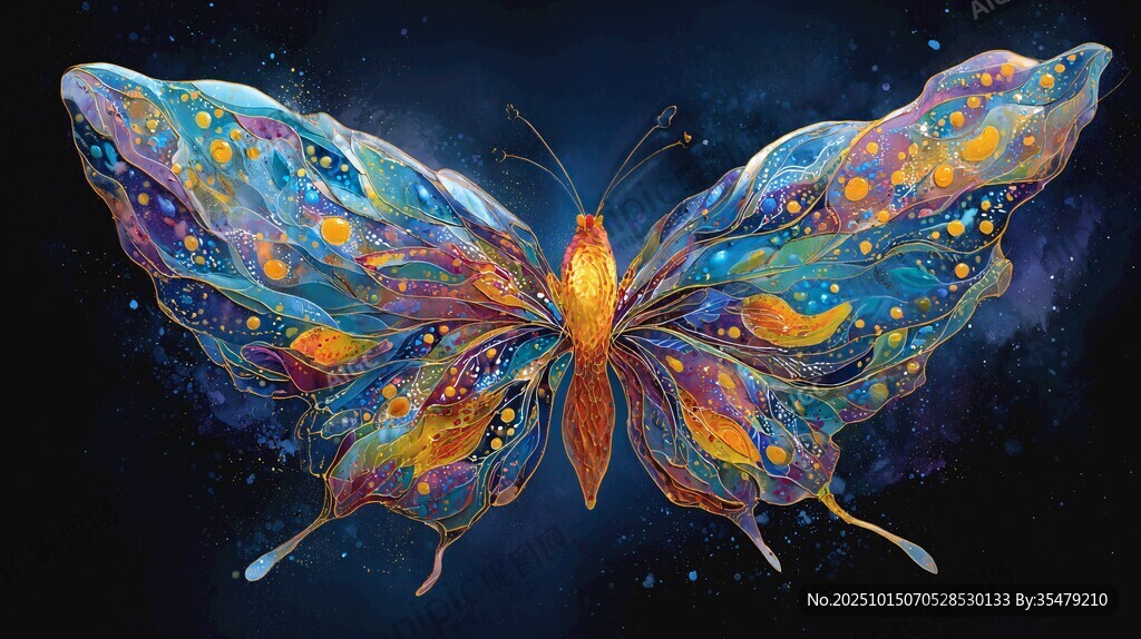 梦幻炫彩蝴蝶插画艺术