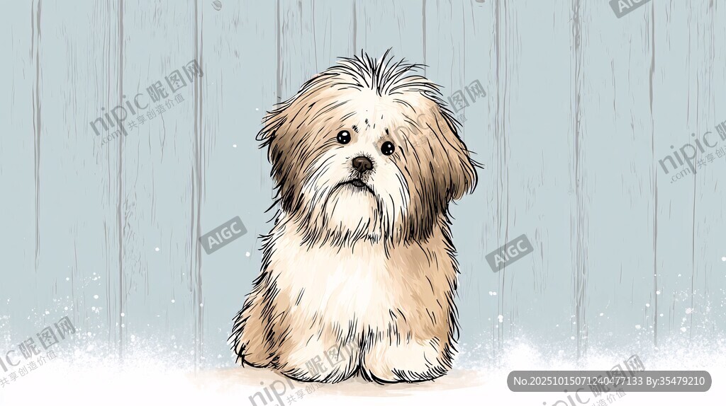 可爱长毛小狗插画