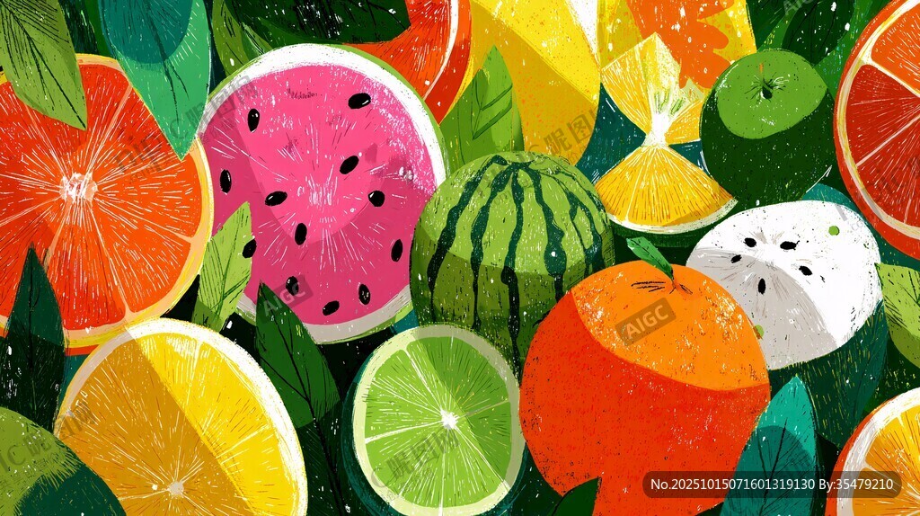 缤纷水果插画 色彩超亮眼