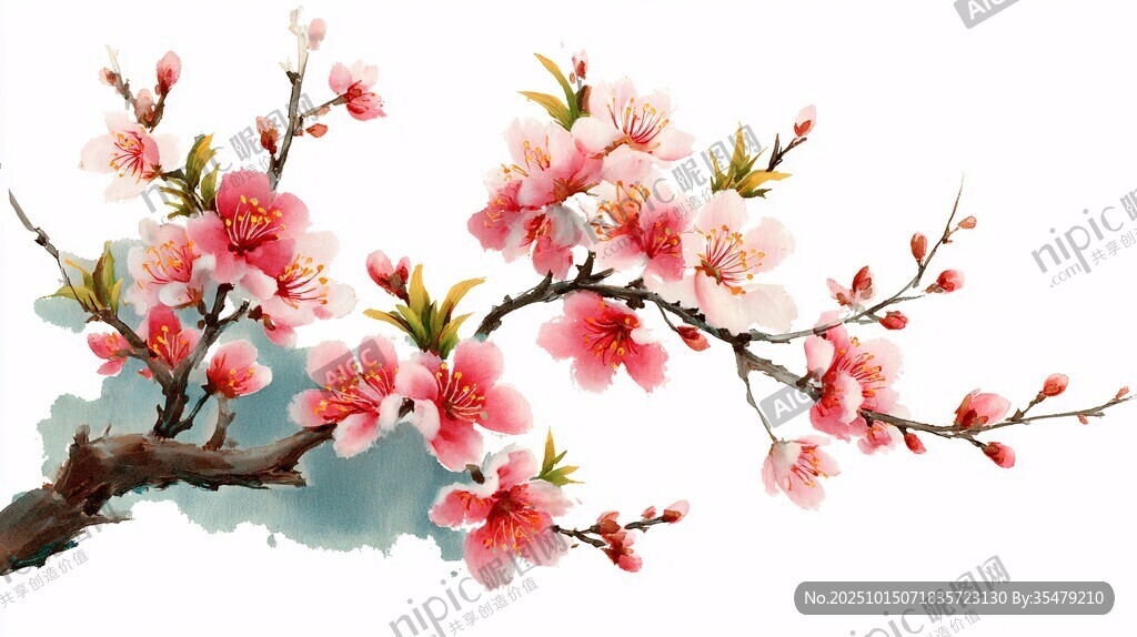 水墨桃花枝