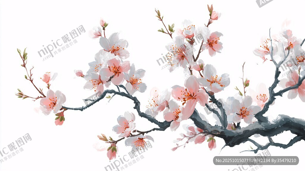 绽放的粉嫩桃花枝