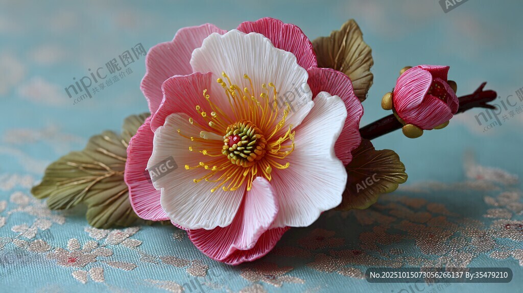 粉色手工花朵特写