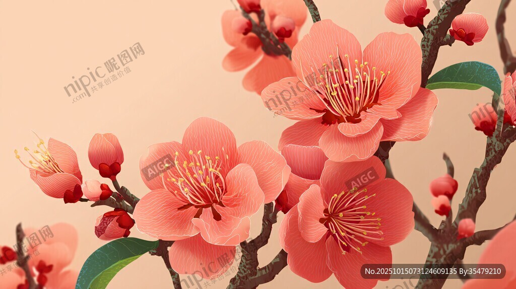 娇艳绽放的粉色花枝
