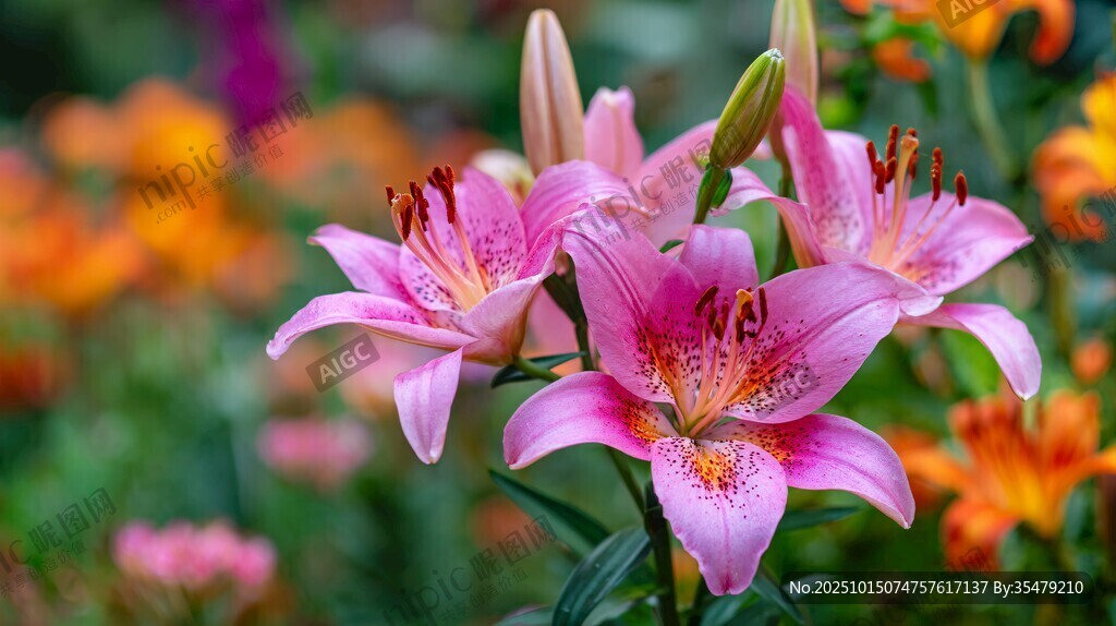 娇艳粉色百合花绽放