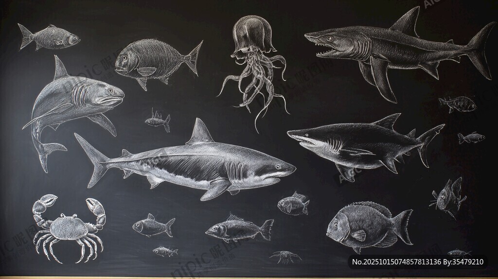 黑板上的海洋生物绘画