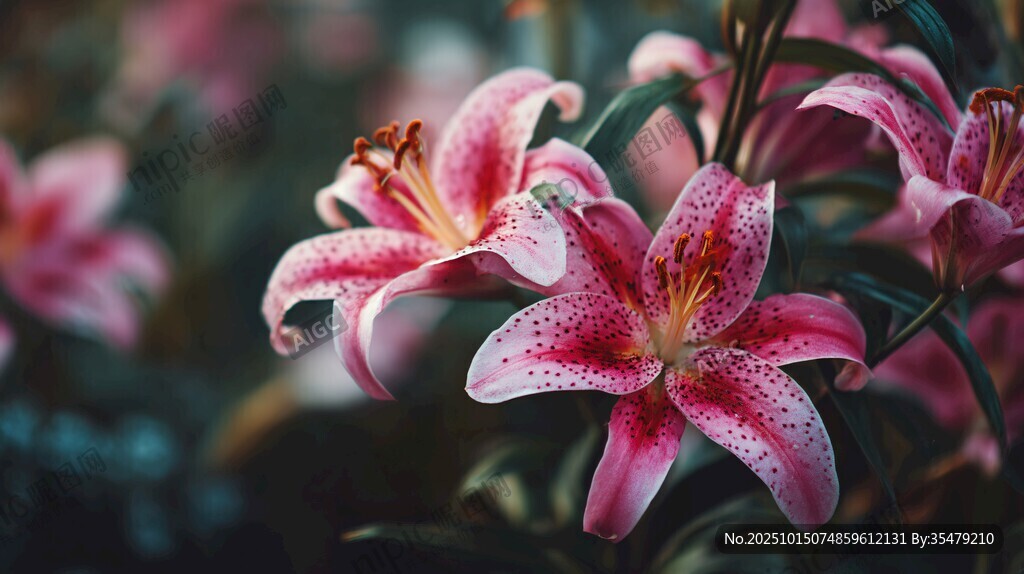 娇艳粉色百合花绽放