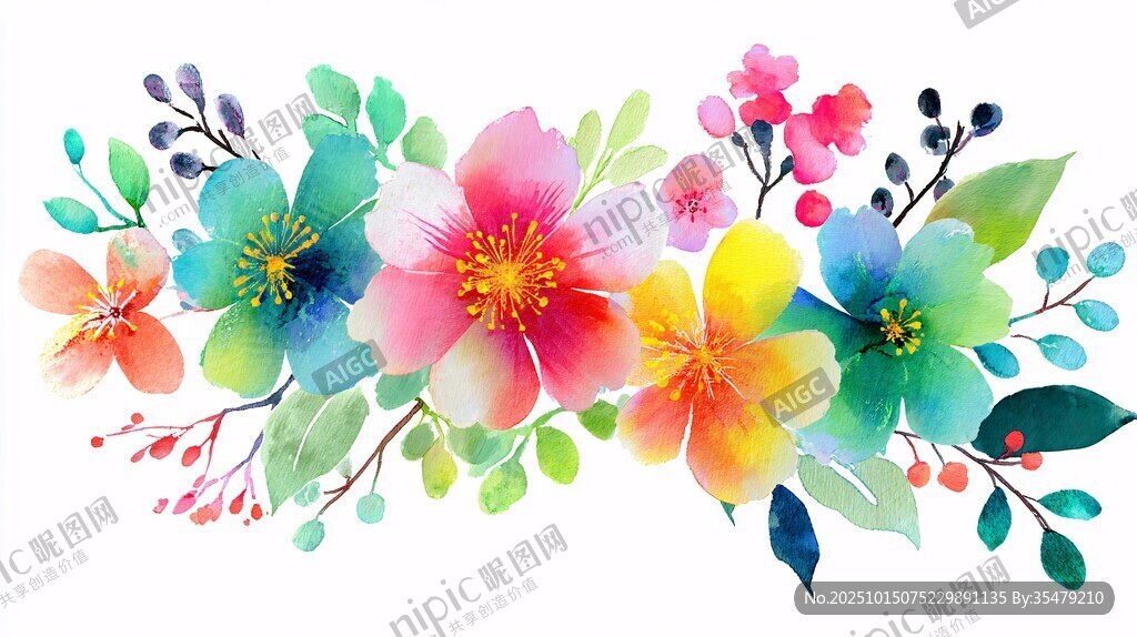 多彩水彩花卉装饰图案