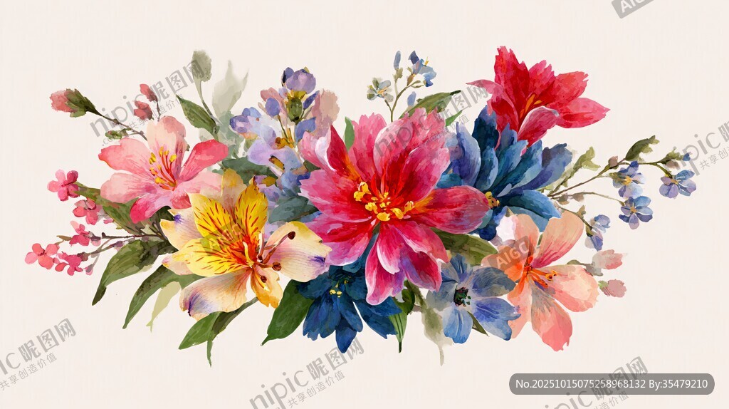 多彩花卉水彩插画作品